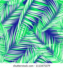 Palm Seamless Pattern. Exotic Leaves. Tropic Summer Background. Colorful Vector Palm Branches. Realistic Jungle Foliage. Palm Seamless Background for Print, Cloth Design, Textile, Wallpaper, Wrapping.