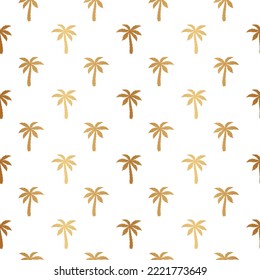 Palm seamless pattern.  Gold coconut tree. Repeated palm trees patern. Golden background. Repeating tropical texture for design summer beach prints. Repeat coconuts palmtree. Vector illustration