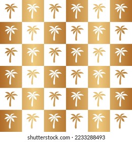 Palm seamless pattern.  Gold coconut tree. Repeated palm trees patern. Golden background. Repeating tropical texture for design summer beach prints. Repeat coconuts palmtree. Vector illustration