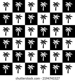 Palm seamless pattern. Repeated palm trees pattern. Black coconut tree isolated on white background. Repeating tropical texture for design summer prints. Repeat coconuts palmtree. Vector illustration