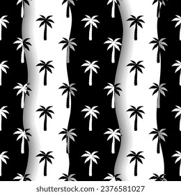 Palm seamless pattern. Repeated palm trees pattern. Black coconut tree isolated on white background. Repeating tropical texture for design summer prints. Repeat coconuts palmtree. Vector illustration