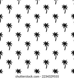 Palm seamless pattern. Repeating palm trees pattern. Black coconut tree isolated on white background. Repeated tropical texture for design summer prints. Repeat coconuts palmtree. Vector illustration