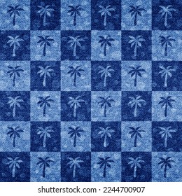 Patrón sin costura. Patrón de palmeras repetitivas. Árbol de coco de Shibori. Fondo de color azul. Textura tropical repetida para las impresiones de verano de diseño. Repita los cocos palmeras. Ilustración del vector