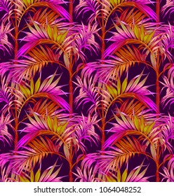 Palm Seamless Pattern. Tropical leaves vector backgrounds. 