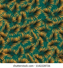 Palm. Seamless pattern from tropical plant leaves. Jungle. Vector wallpaper, background.