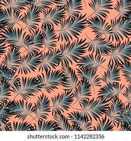Palm. Seamless pattern from tropical plant leaves. Jungle. Vector wallpaper, background.