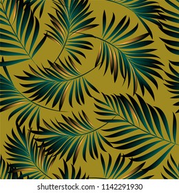 Palm. Seamless pattern from tropical plant leaves. Jungle. Vector wallpaper, background.