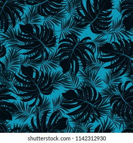 Palm. Seamless pattern from tropical plant leaves. Jungle. Vector wallpaper, background.
