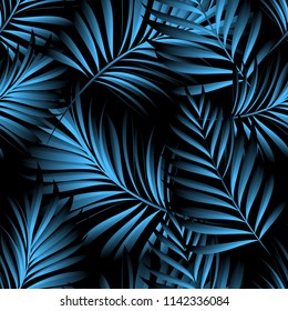 Palm. Seamless pattern from tropical plant leaves. Jungle. Vector wallpaper, background.
