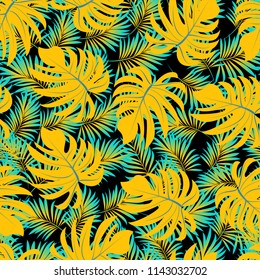 Palm. Seamless pattern from tropical plant leaves. Jungle. Vector wallpaper, background.