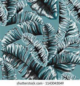 Palm. Seamless pattern from tropical plant leaves. Jungle. Vector wallpaper, background.