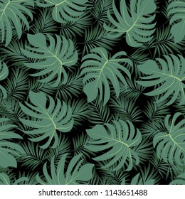 Palm. Seamless pattern from tropical plant leaves. Jungle. Vector wallpaper, background.