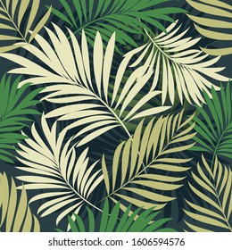 Palm. Seamless pattern with tropical plant leaves. Vector image.