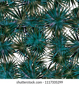 Palm Seamless Pattern. White Green Tropical Summer Background. Beach Jungle Leaves for Swimwear Design. Lei Rapport. Retro Hawaiian Print. Exotic Texture. Botanic tiling.
