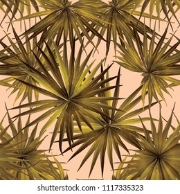 Palm Seamless Pattern. Yellow Tropical Summer Background. Beach Jungle Leaves for Swimwear Design. Lei Rapport. Retro Hawaiian Print. Exotic Texture. Botanic tiling.