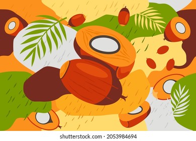 Palm seed and leaves elements seamless pattern abstract vector design background