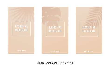 Palm shadow on sunny background. Mobile background or template with tropical leaf shadow. Social network stories template. Vertical mobile phone banner. Vector illustration