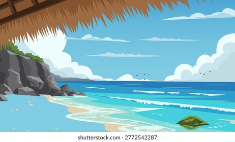 Palm Shore Bali Beach Flat Design Illustration