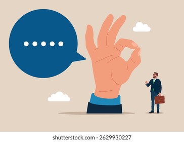 Palm mostra o ok. Tenha uma discussão animada. Diálogo produtivo ou conversa entre. Ilustração de vetor plano.