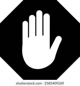palm sign used as a stop sign, black and white.