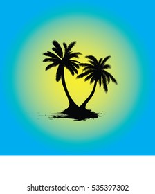 Palm silhouette with blue background
