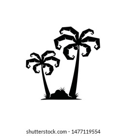 Palm silhouette logo vector with bushes scrub and grass . supernatural magic look.
