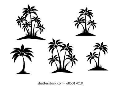 Palm silhouette trees isolated on white background. Beautiful vector palm tree set vector illustration