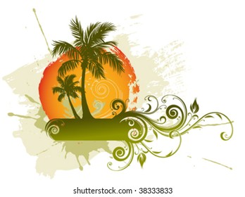 Palm silhouettes against the sun