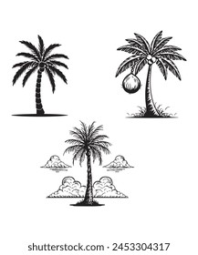 Palmsilhouetten. Design von Palmen. Schwarze Palmen stehen isoliert auf weißem Hintergrund. Vektorillustration
