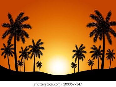 Palm silhouettes on summer sunset