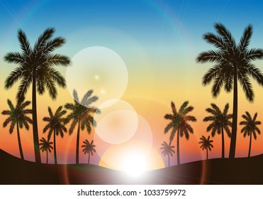 Palm silhouettes on summer sunset