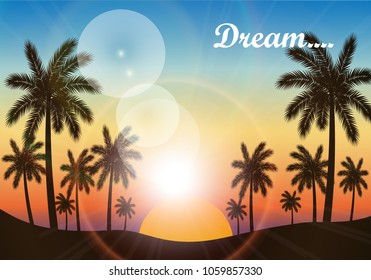 Palm silhouettes on summer sunset