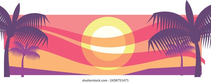 Siluetas de palma sobre fondo de atardecer. Paisaje de la tarde de verano