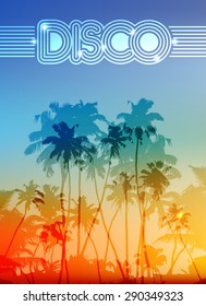 Palm Silhouettes Vector Summer Disco Background