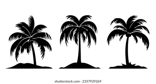 Palm silhoutte vector collection. Tropical tree beach palms set.