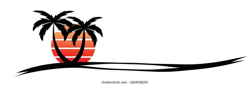Palm Skyline Beach Vector Silhouette. sunset illustration.