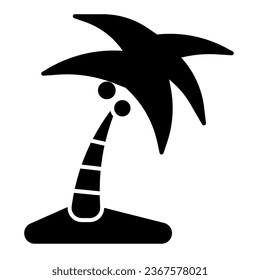 Palm solid icon, Summer concept, Palm tree silhouette on island sign on white background, Coconut palm tree icon in glyph style for mobile concept and web design. Vector graphics