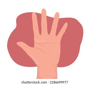 Palm with spread fingers 2D vector isolated illustration. Mountza flat hand gesture on cartoon background. Insulting symbol colourful editable scene for mobile, website, presentation