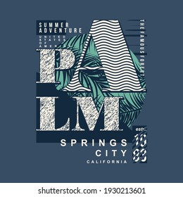 palm spring city stylish lettering graphic t shirt apparel design with moon palm trees background, typography, print, vector illustration