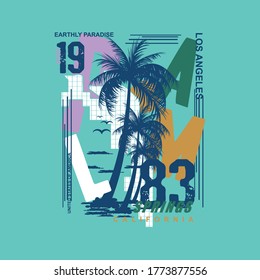 palm spring with coconut tree silhouette stylish text frame, abstract  typography slogan t shirt style, design vector illustration, denim vintage for ready print