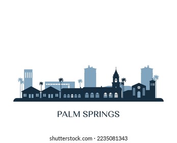 Palm Springs, CA skyline, silueta monocroma. Ilustración vectorial.