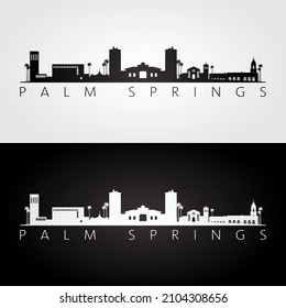 Palm Springs, CA USA Skyline And Landmarks Silhouette, Black And White Design, Vector Illustration.  