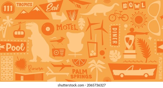 Palm Springs Repeating Pattern | Coachella Valley Landmark Seamless Wallpaper