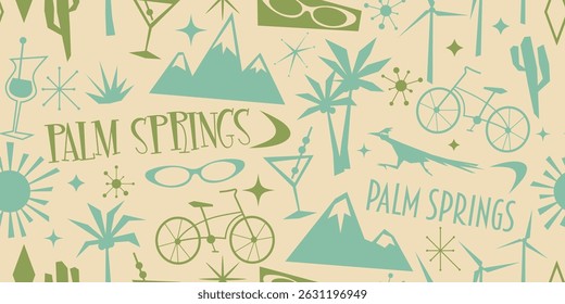 Palm Springs retro atomic age style pattern Retro Icons. Mid Century California vintage Design