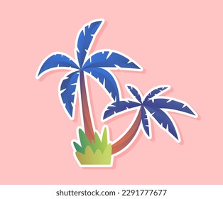 Palm sticker concept. Tropical and exotic plants and trees. Symbol of summer season, hot countries and islands. Poster or banner for website. Cartoon flat vector illustration