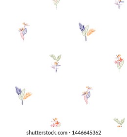 Palm and strelitzia tropical pattern. Seamless design. Floral sketch in watercolor style. Hand drawn line on white background.