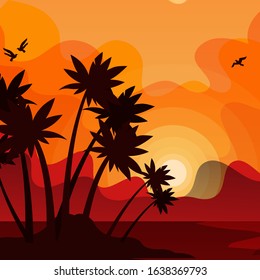 Palm in Summer illustration, Landscape vector.