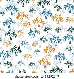 Palm summer seamless pattern. Fabric print with trees. Natural vector background design. Hawaii style wallpaper Palm plant simple illustration. Vacation cloth textile print.