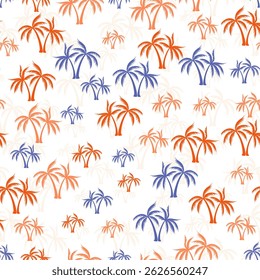 Palm summer seamless pattern. Textile print with trees. Paradise vector background design. Tropic style wallpaper. Cartoon palm tree rainforest seamless pattern.