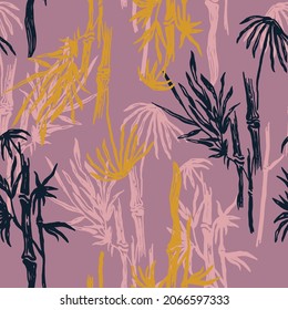 Palm summer texture with bamboo leaves.  Nature pastel pink seamless pattern.